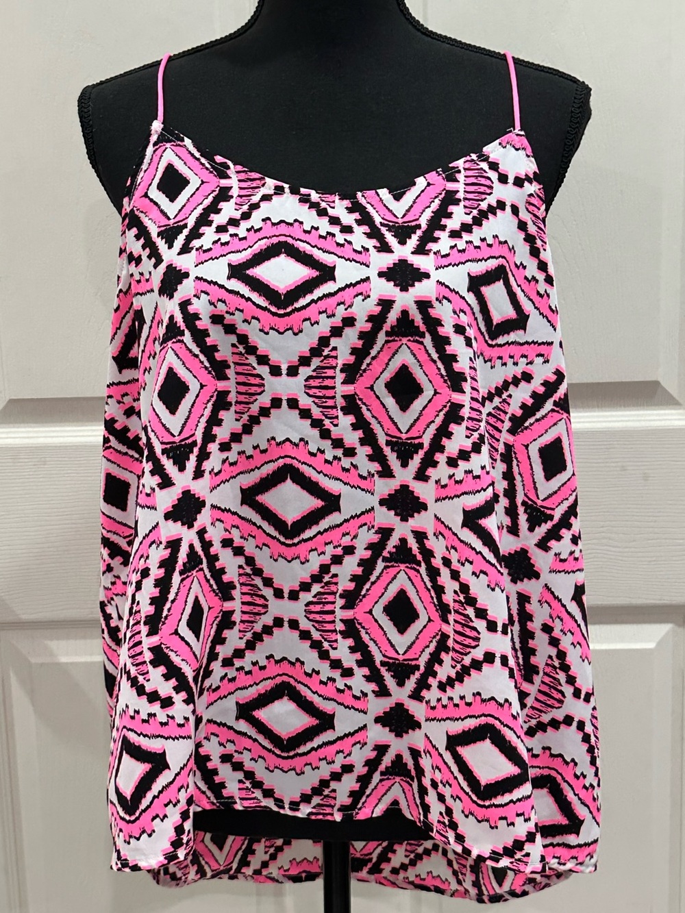 No Boundaries Pink and Black Geometric Spaghetti Strap Cami
